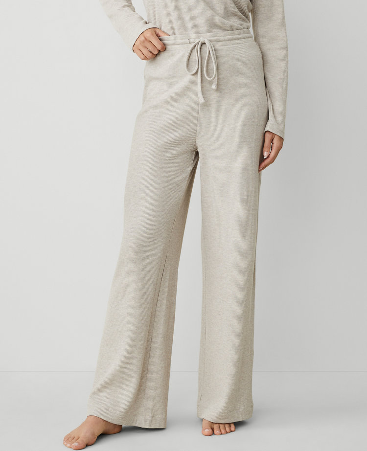 2piece Waffle Long Sleeve Crop Top & Wide Leg Pant Set main image 0