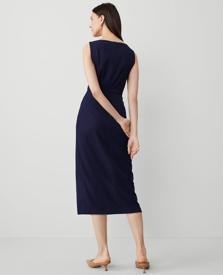 Ann Taylor The Petite Boatneck Wrap Sheath Dress Textured Drape Navy Women's