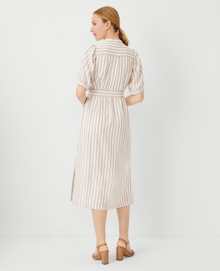 Petite Striped Puff Sleeve Midi Shift Dress
