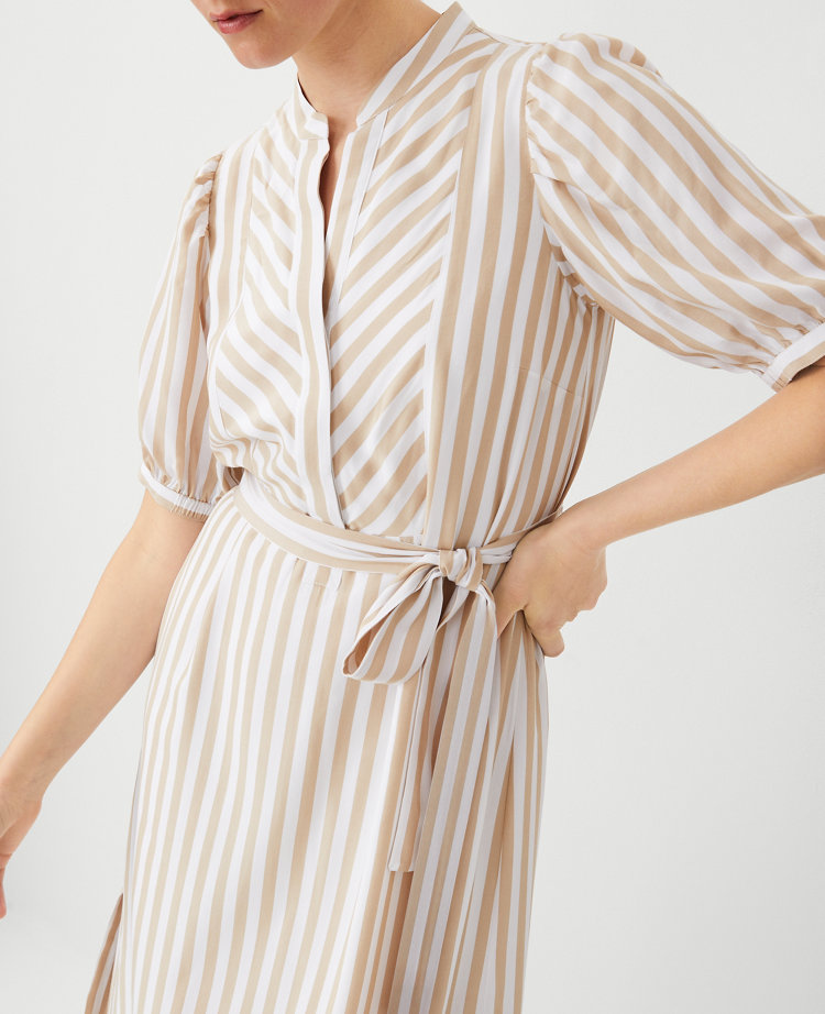 Ann Taylor Petite Striped Puff Sleeve Midi Shift Dress Baguette Women's