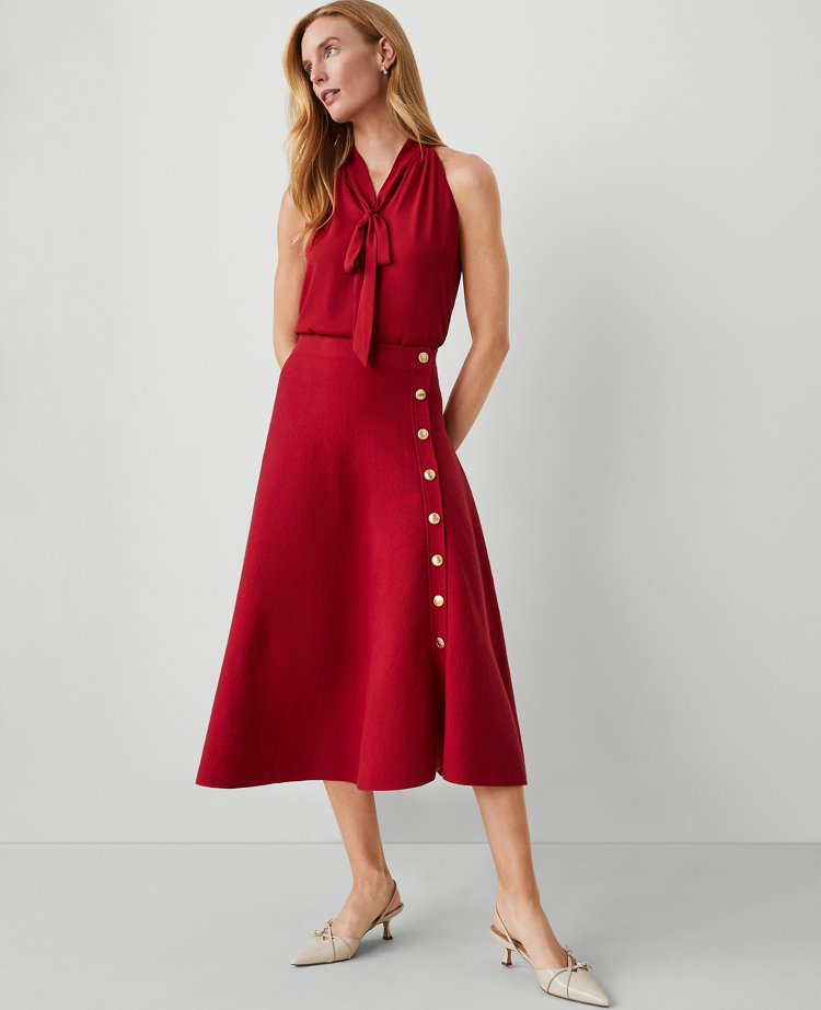 Button Detail Flare Sweater Skirt