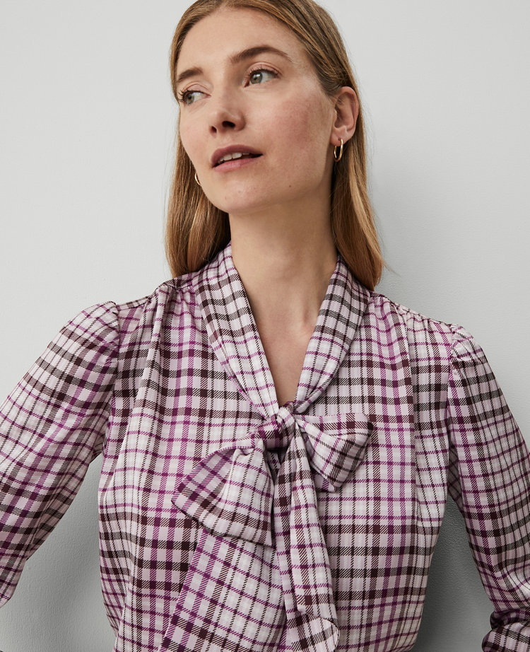 Plaid Tie V-Neck Popover