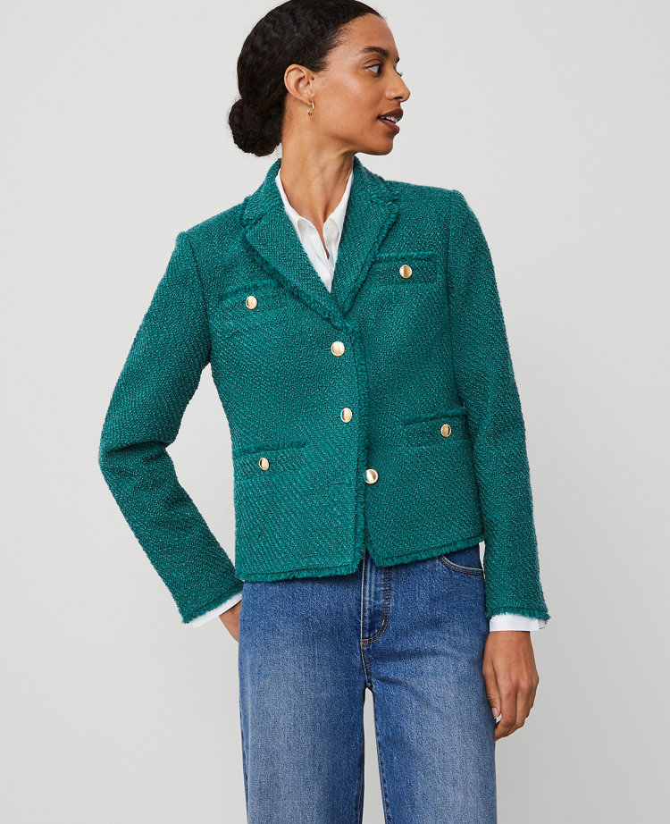 Ann Taylor Button Tweed Jacket Green Marais Women's