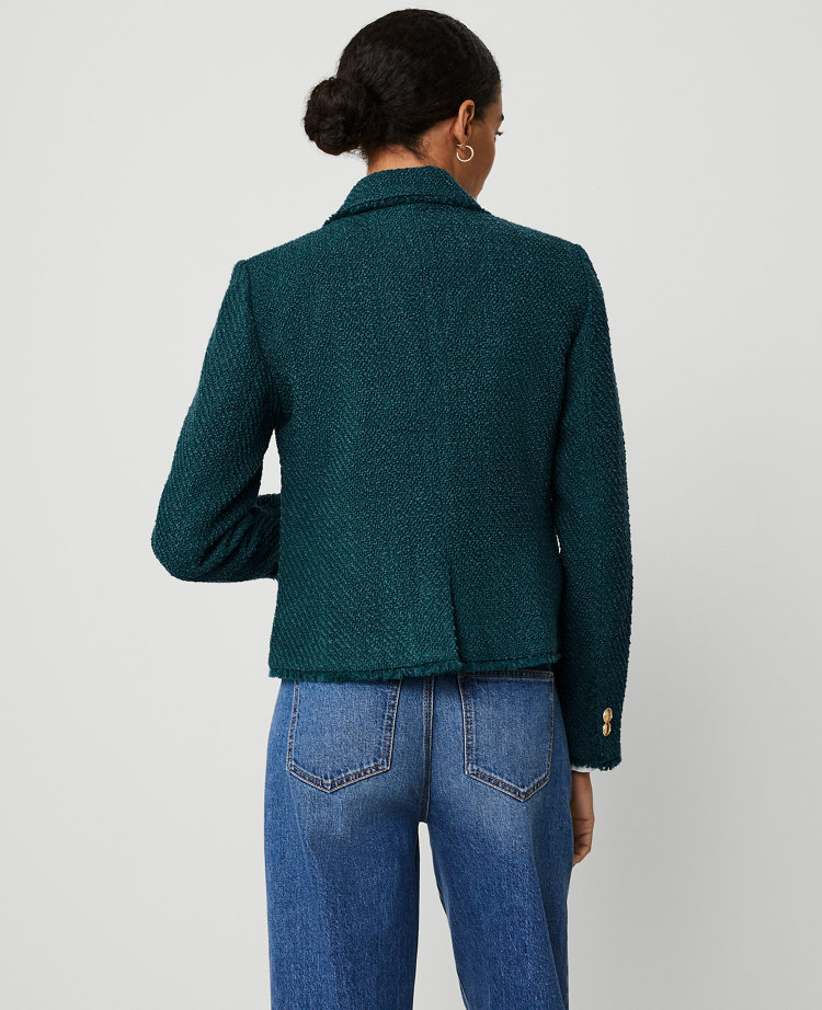 Ann Taylor Button Tweed Jacket Green Marais Women's