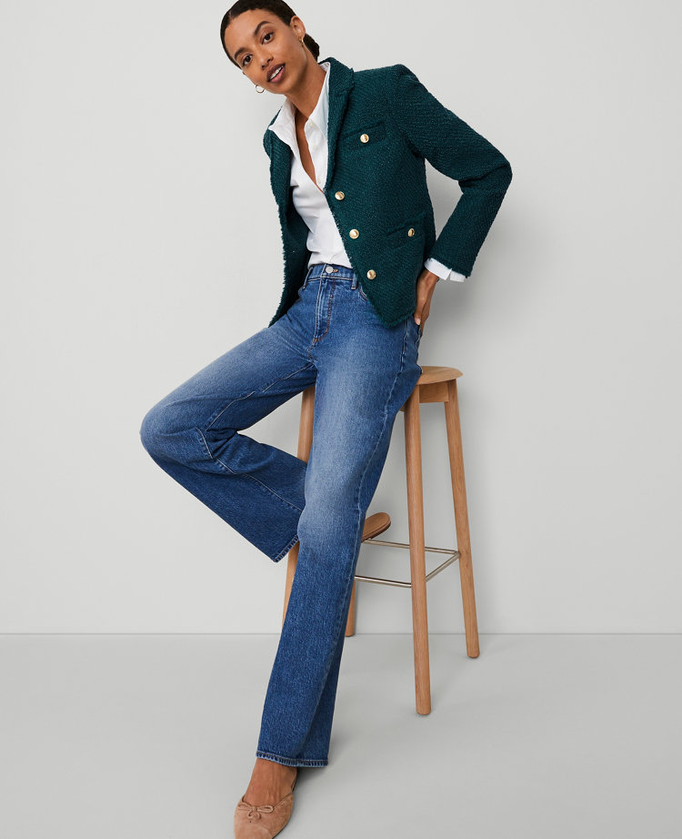 Ann Taylor Button Tweed Jacket Green Marais Women's