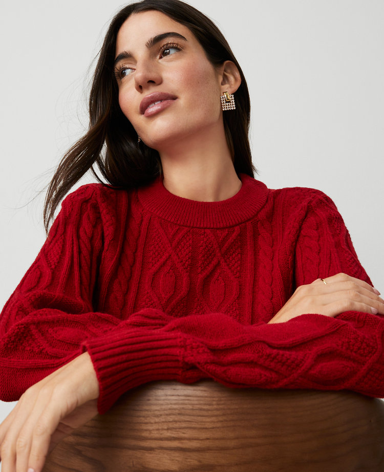 Puff Sleeve Cable Sweater