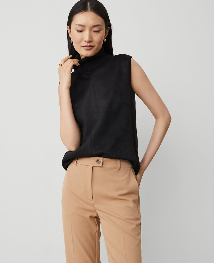 Faux Suede Mixed Media Turtleneck Sweater