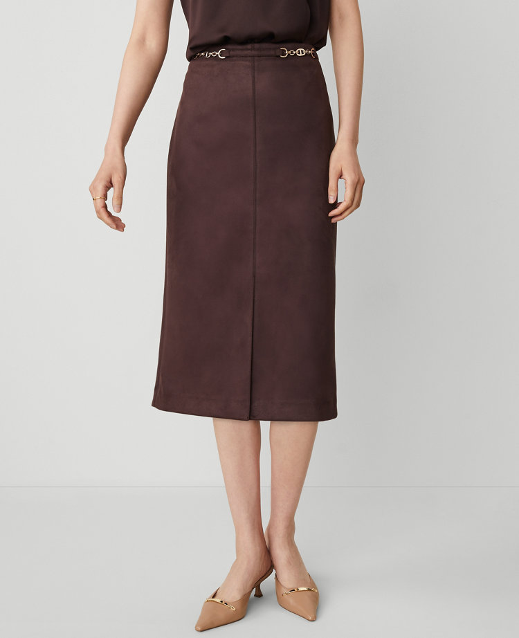 Faux Suede Chain Waist Skirt