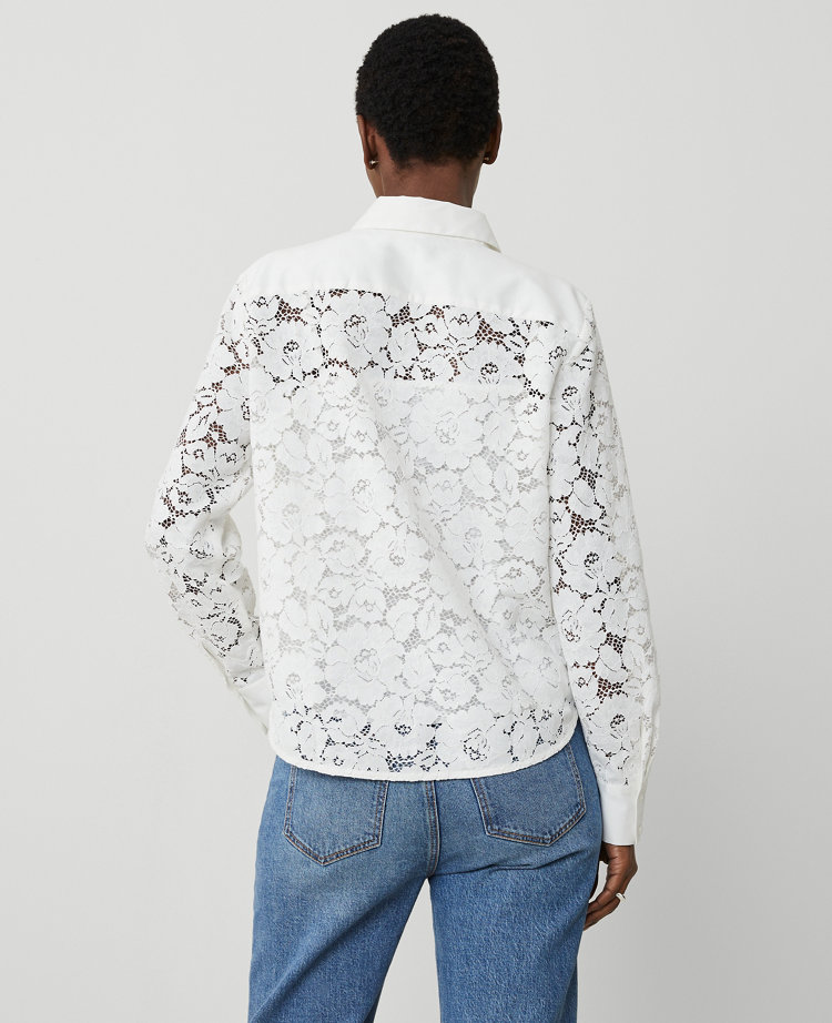 Waterlily Ladies Mandarin Collar Shirt - White