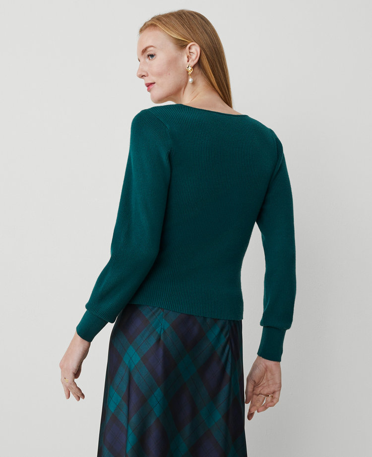 Puff-Sleeve V-Neck Sweater