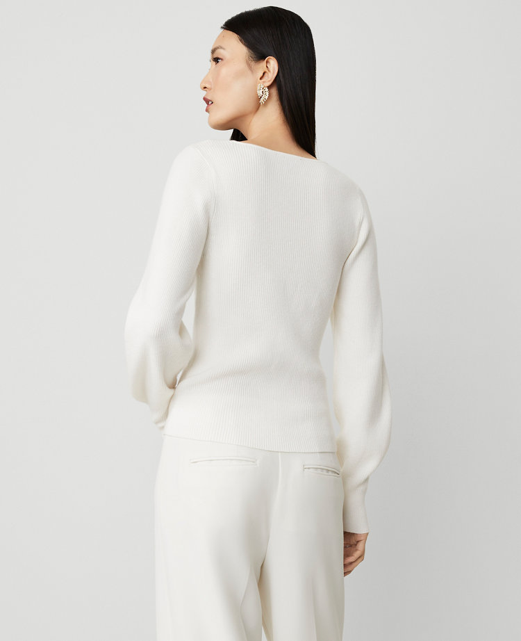 Puff-Sleeve V-Neck Sweater