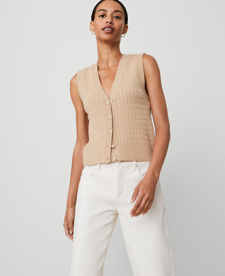 Ann Taylor Cable V-Neck Vest Women's