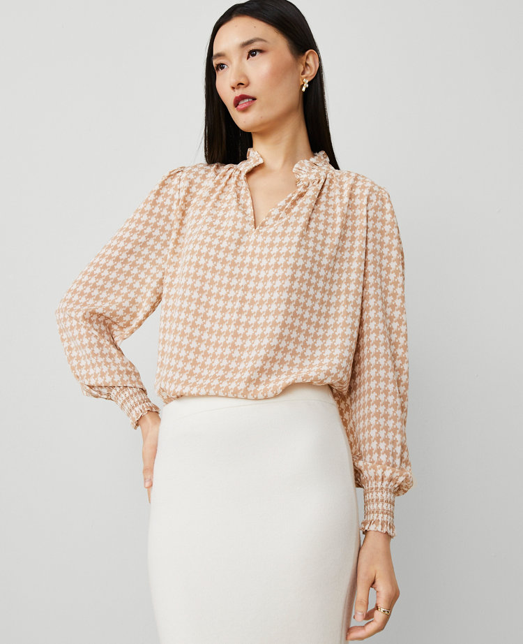 Houndstooth Tweed Ruffle Popover