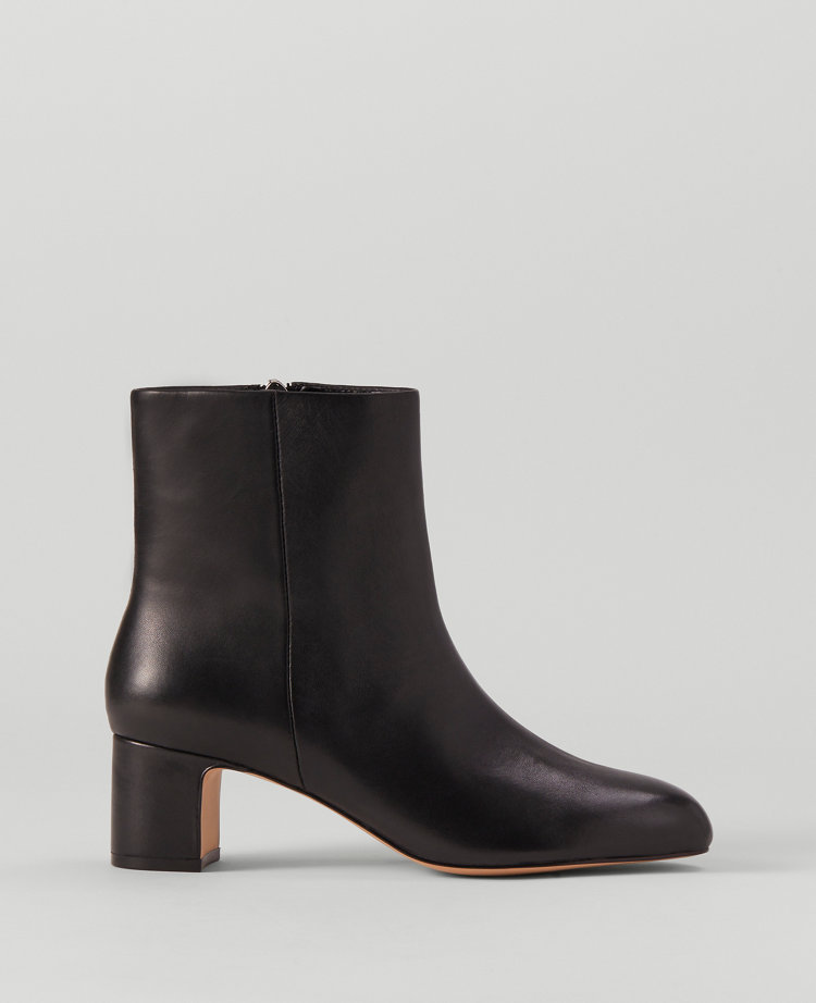 Block Heel Leather Bootie