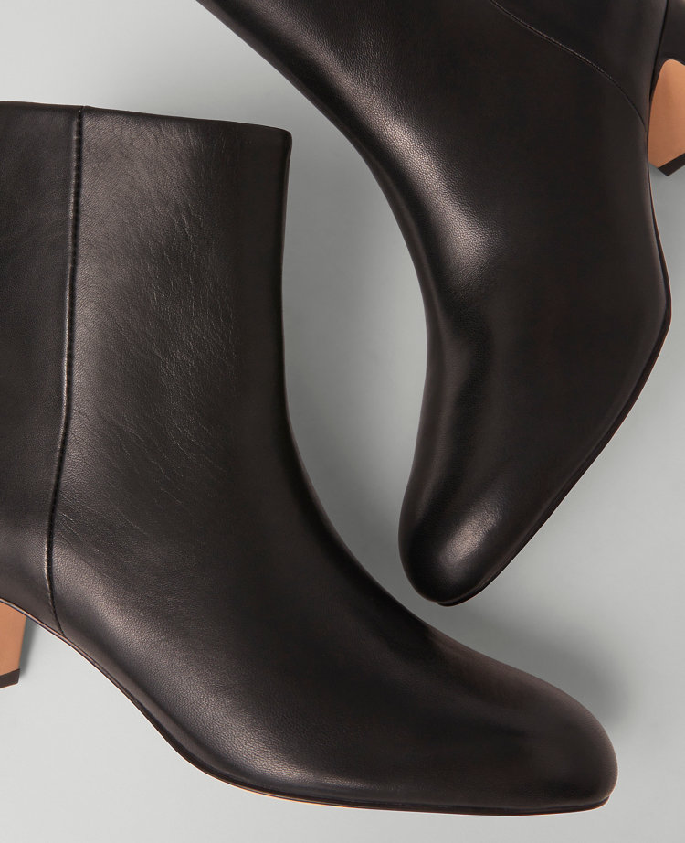 Block Heel Leather Bootie