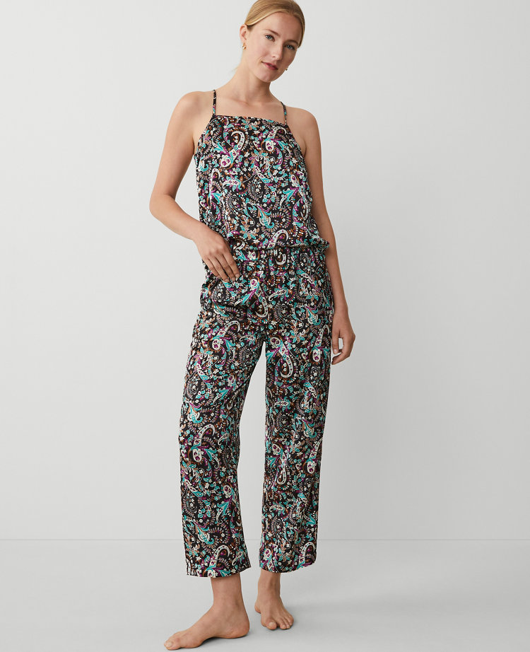 Ann Taylor Paisley Tank Top And Pant Set Black Women's