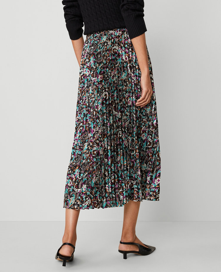 Paisley Pleated Midi Skirt