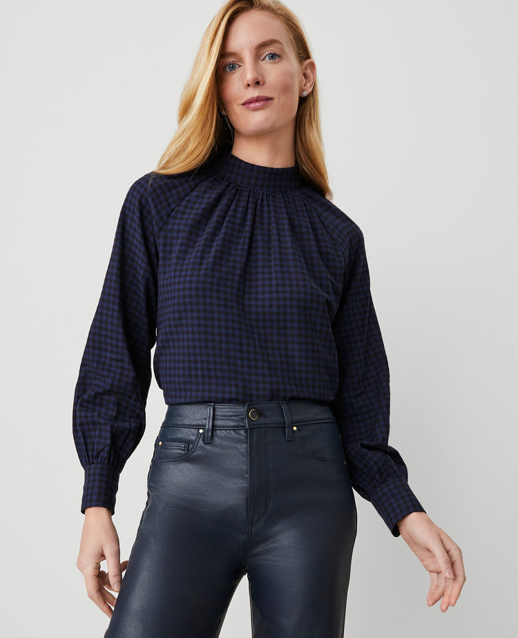 Shirred Mock Neck Popover