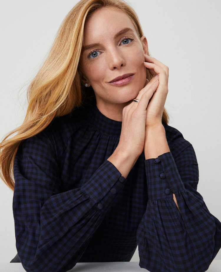 Shirred Mock Neck Popover