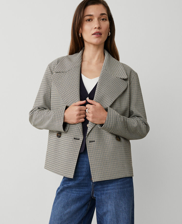 Petite Houndstooth Short Swing Trench Jacket