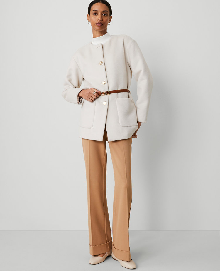 Ann Taylor Crew Neck Belted Coat Sand Shell Women's