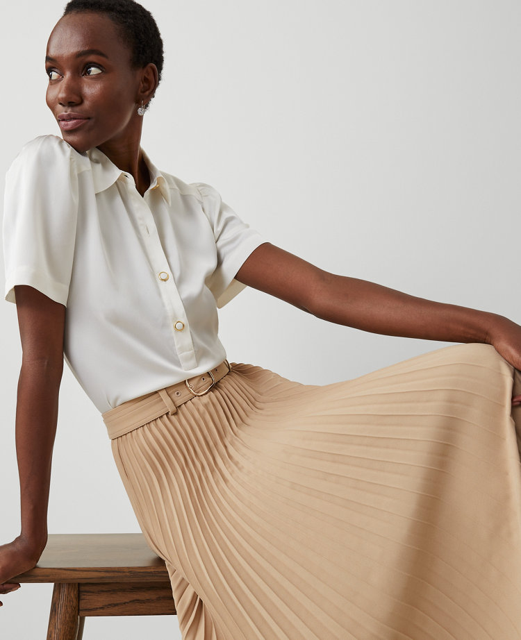 Belted Pleated Midi Skirt