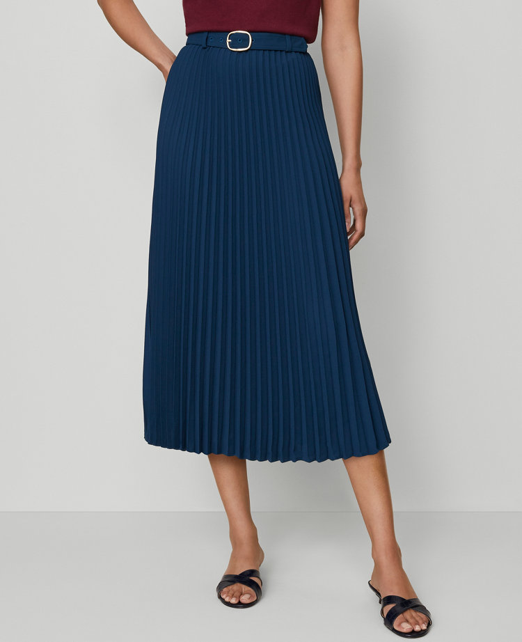 Belted Pleated Midi Skirt