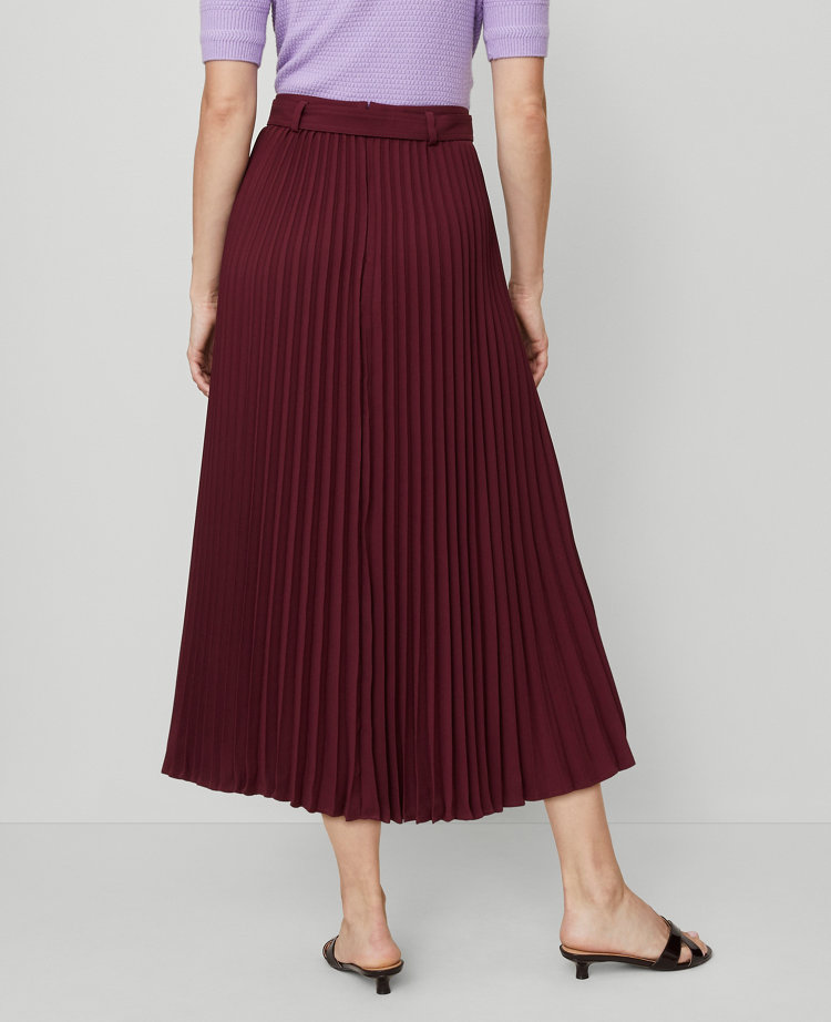 Belted Pleated Midi Skirt
