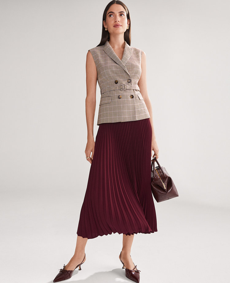 Belted Pleated Midi Skirt