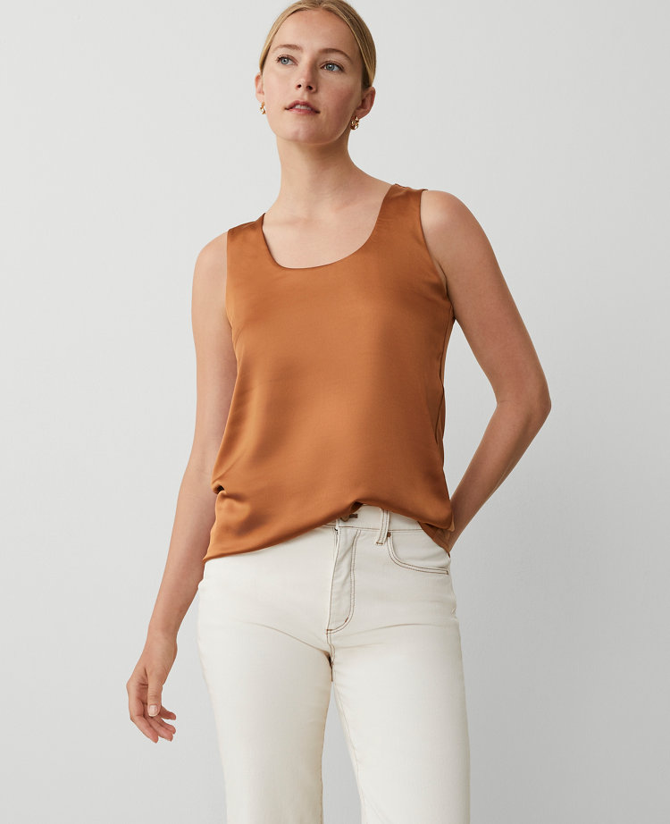 Ann Taylor Mixed Media Shell Top Sahara Women's