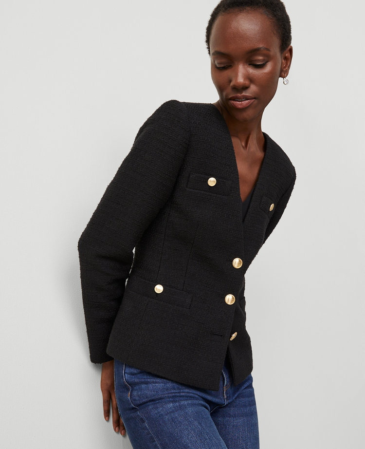 Petite Tweed Fitted V-Neck Jacket carousel Product Image 4