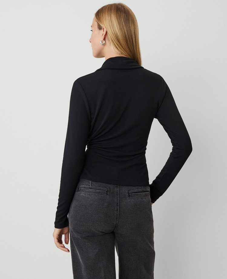 Shawl Collar Wrap Top - Black