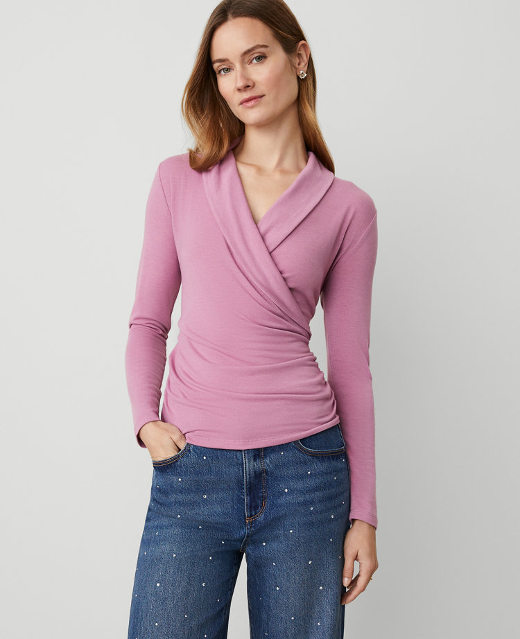 Shawl Collar Wrap Top carousel Product Image 1