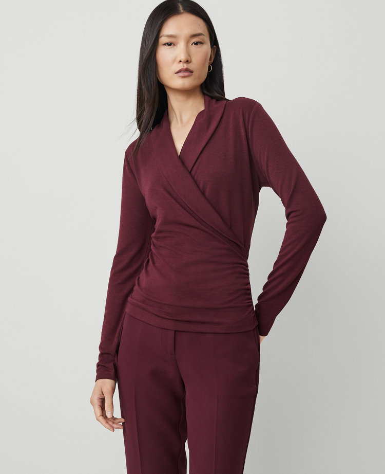 Shawl Collar Wrap Top - Pure Chocolate