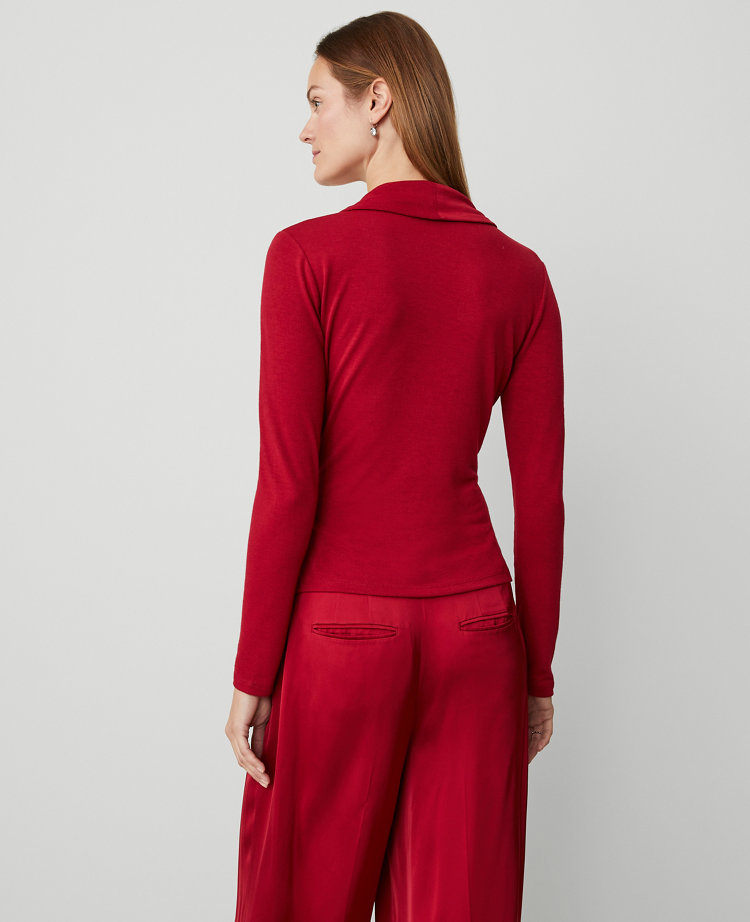 Shawl Collar Wrap Top - Gingham Red