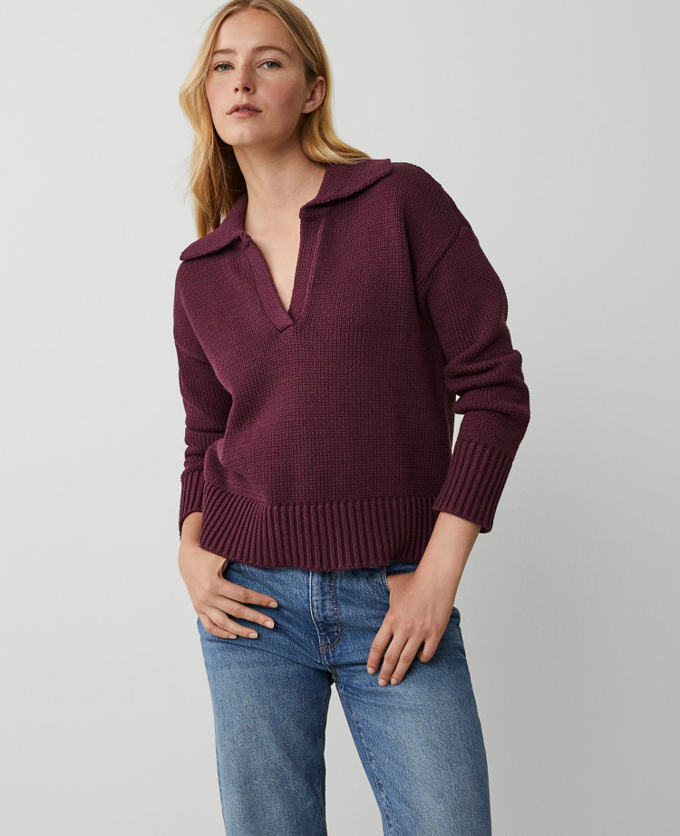 Ann Taylor AT Weekend Collared Sweater Women's
