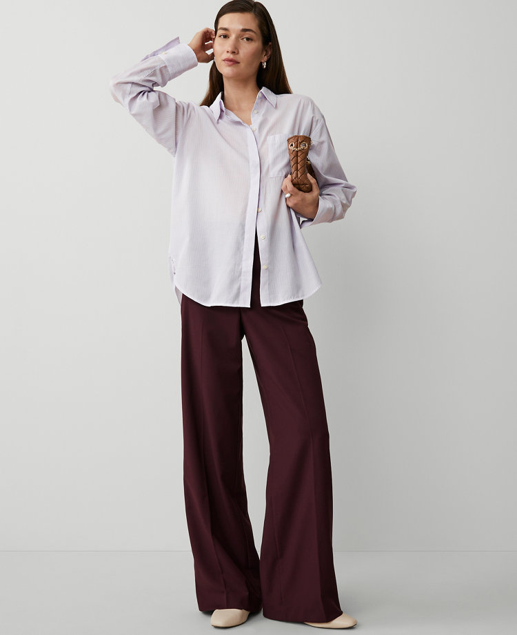 Ann Taylor Stripe Oversize Shirt Pink/Blue Combo Women's