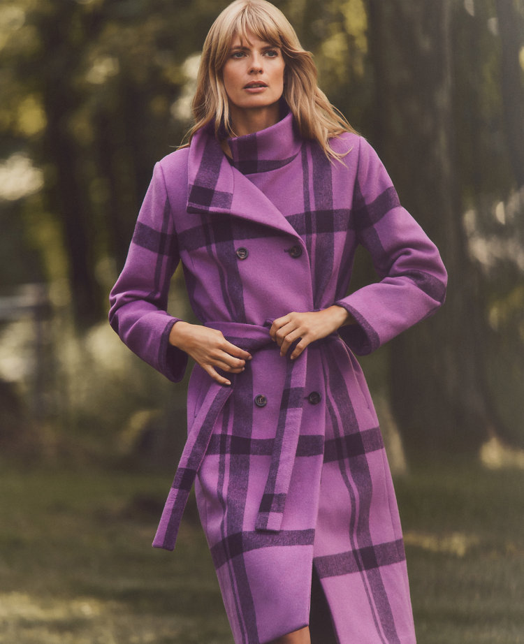 Long wool plaid coat best sale