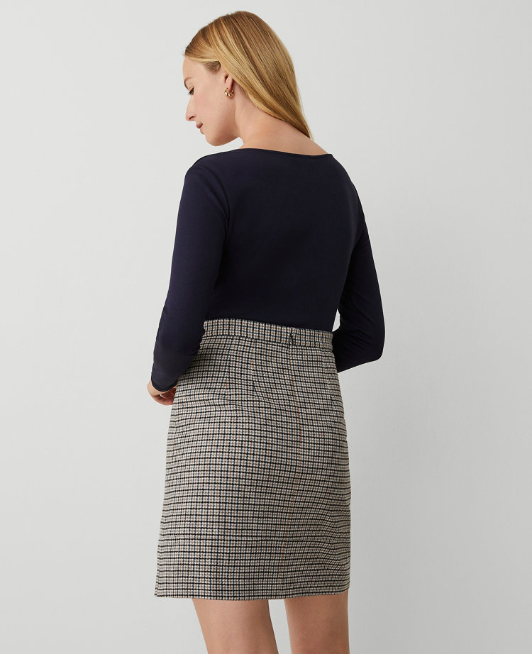 Petite Brushed Check Button Wrap A-Line Skirt