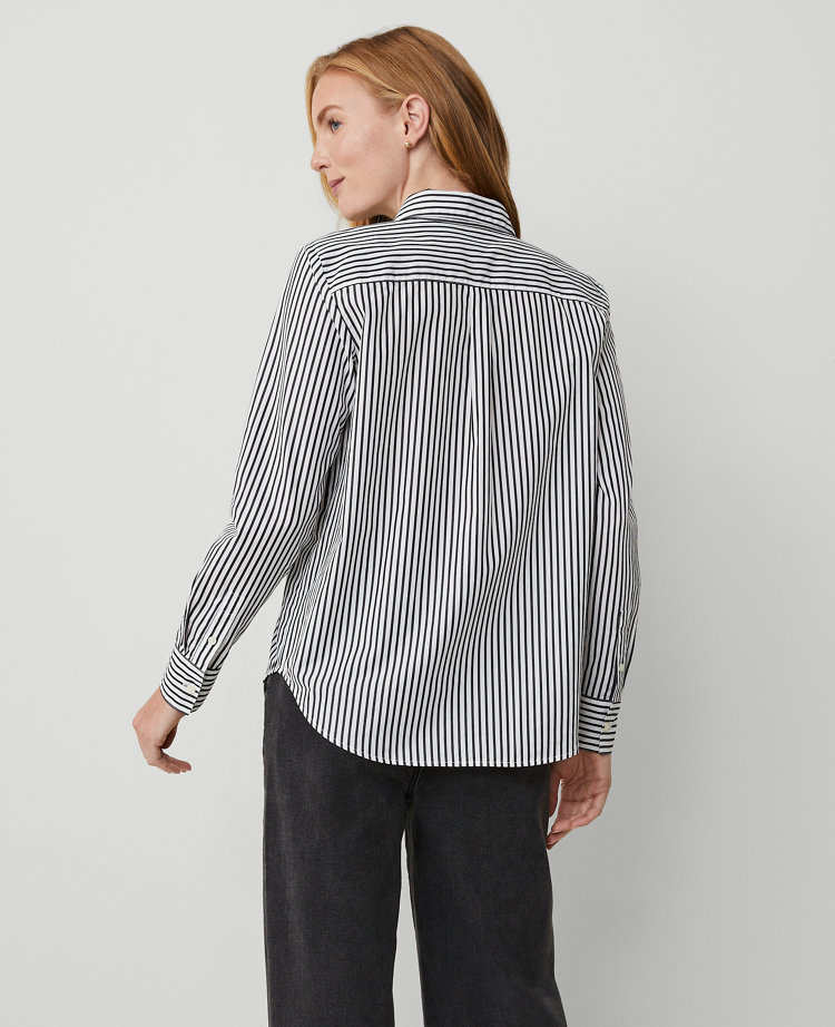 Ann Taylor Stripe Relaxed Perfect Shirt White/Black Multi Women's