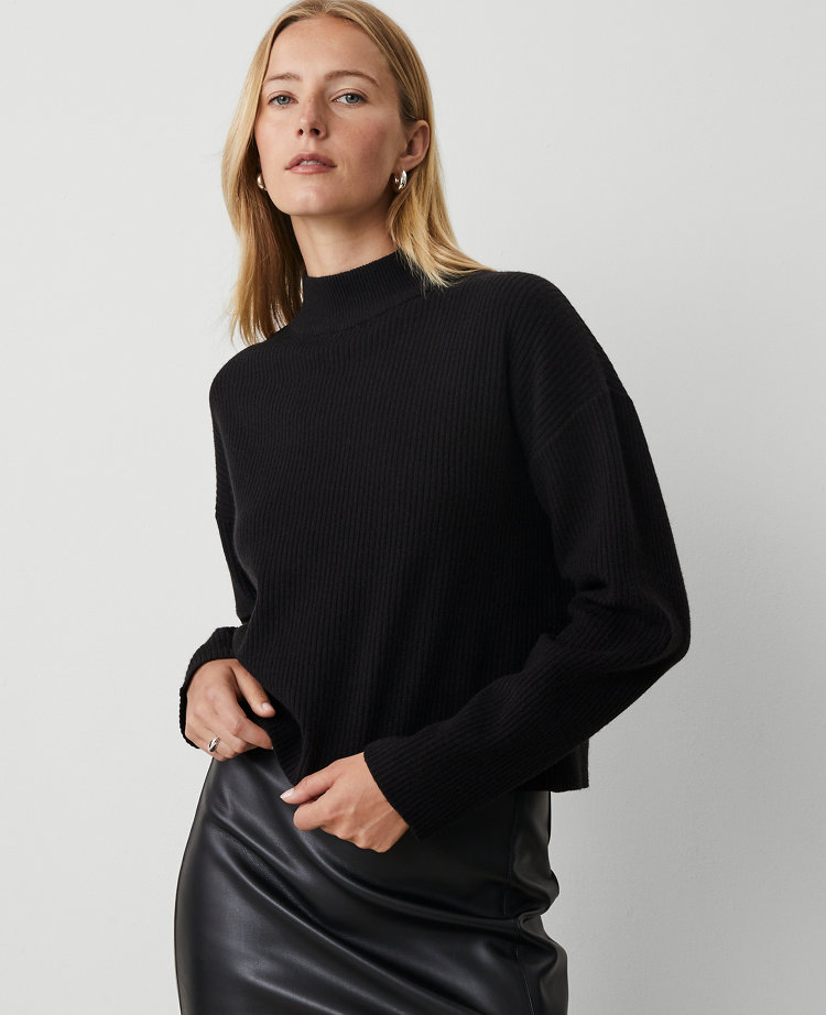 Petite Mock Neck Ribbed Sweater