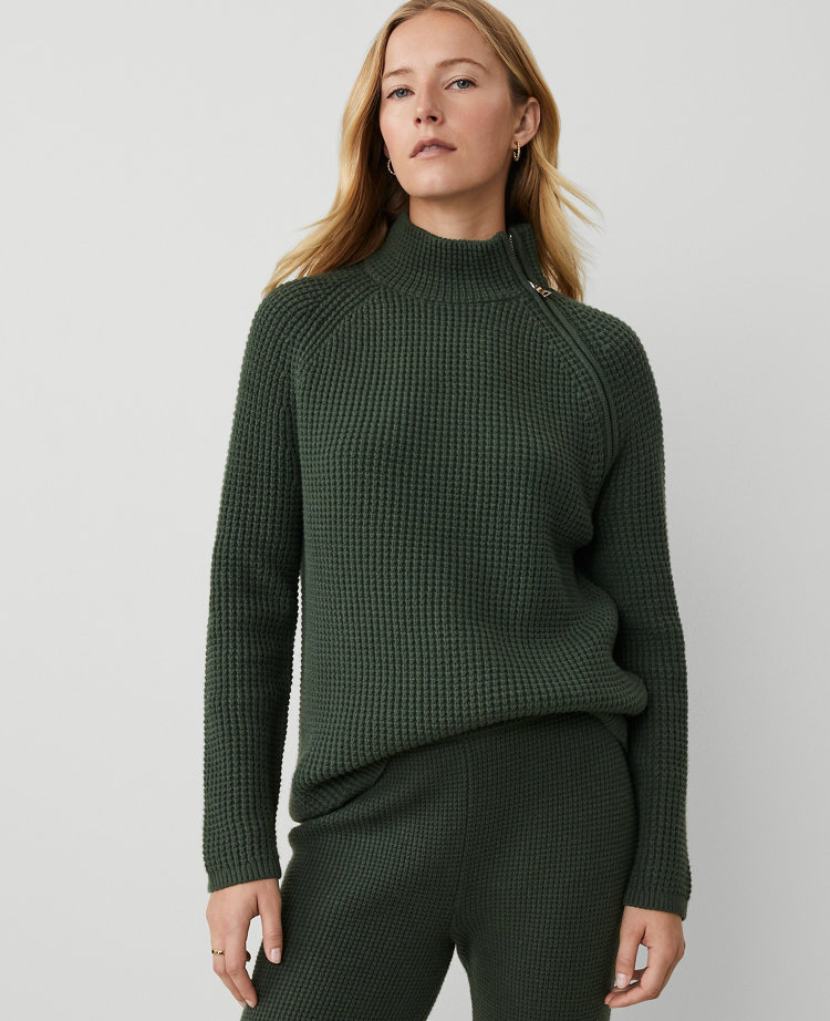 Weekend Collection Waffle Zip Sweater