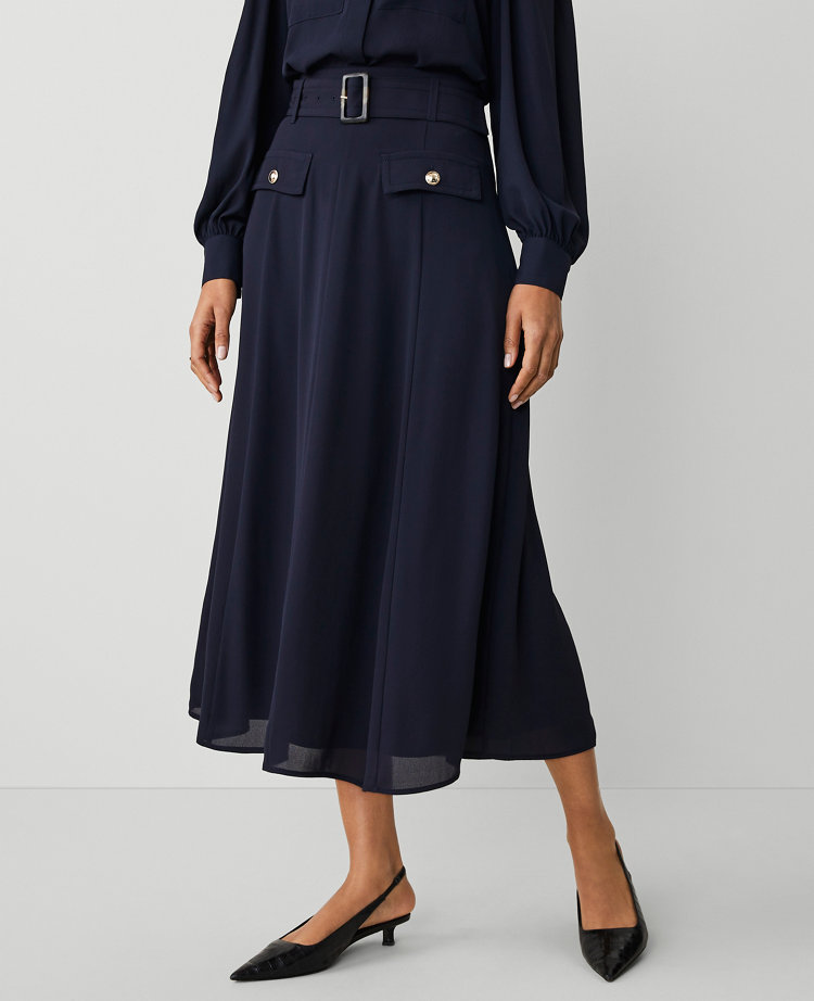 Belted Pocket Midi Skirt