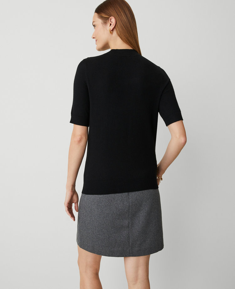 Petite Essential Button Mock Neck Sweater Tee