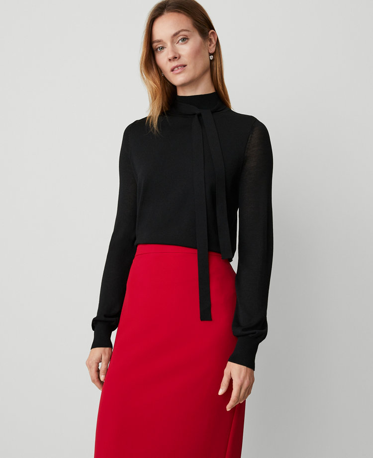 Tie Neck Puff Sleeve Sweater