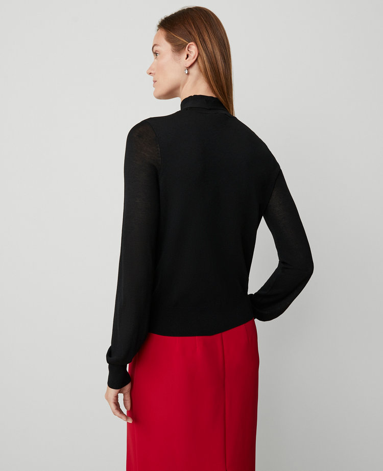 Tie Neck Puff Sleeve Sweater