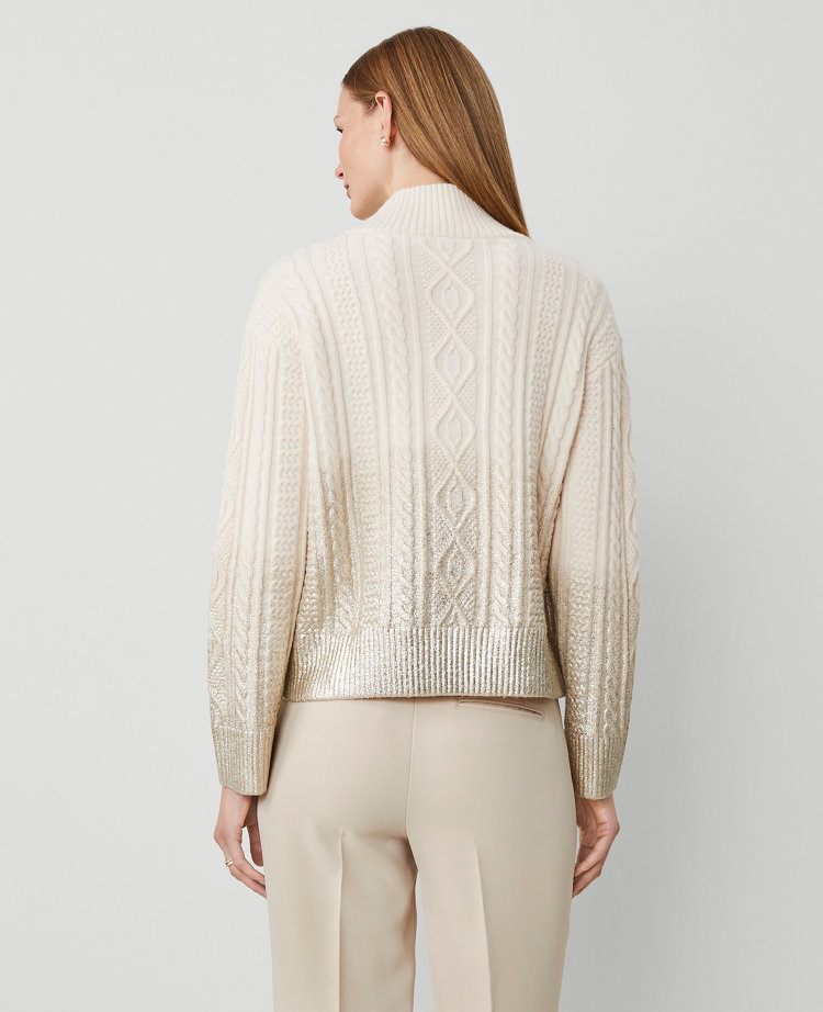 Foil Cable Mock Neck Sweater