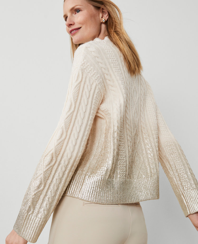 Foil Cable Mock Neck Sweater