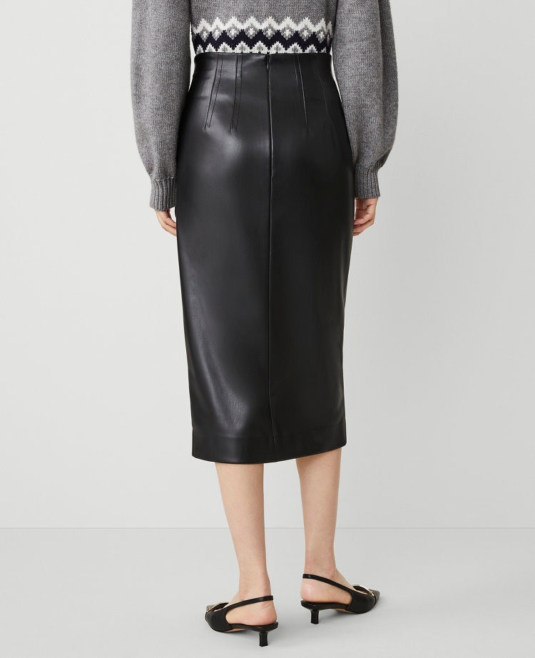 Faux Leather Button Front Pencil Skirt