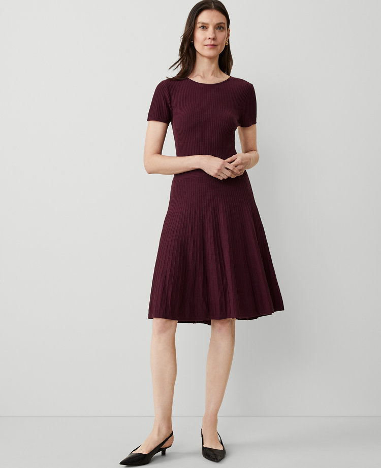 Ann Taylor Petite Ribbed Flare Sweater Dress